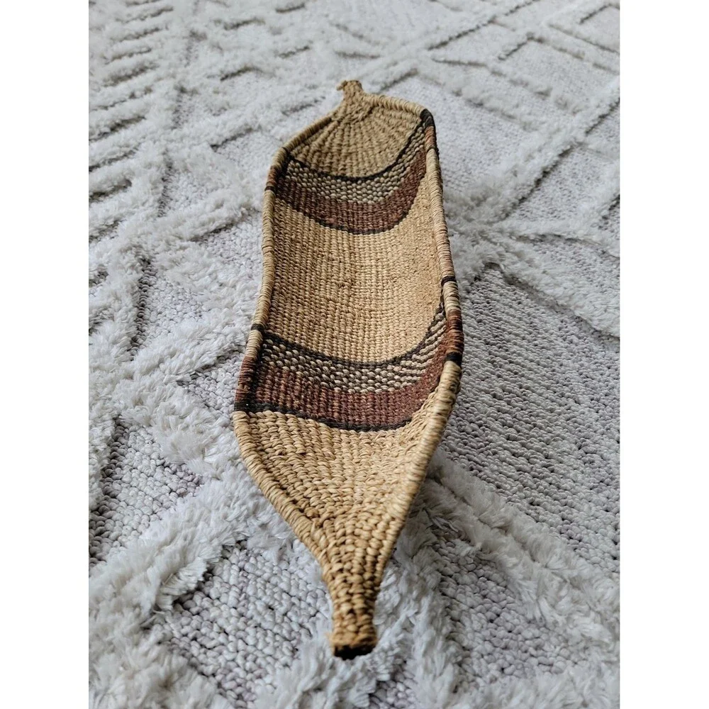 Ethiopian Handmade Gambela Seed Or Bread Basket Woven 22x6x4